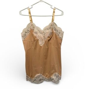 Vintage 60’s-70’s Sears Beige Tan & Lace Chemise Size 36